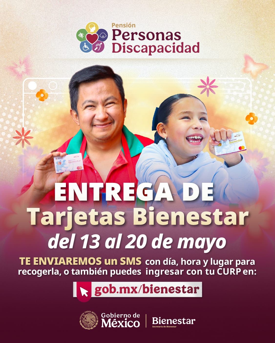 Bienestar realiza del 13 al 20 de mayo, la entrega de tarjetas de la Pensión para Personas con Discapacidad